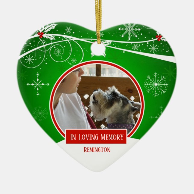 I Pet Red Grönt jul Heart med lyft-minne Julgransprydnad Keramik (Framsidan)