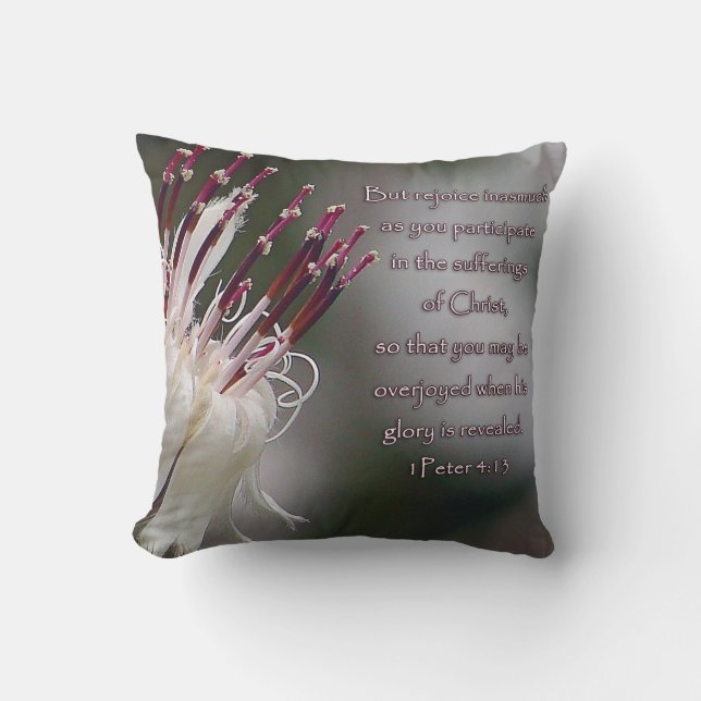 I Peter 4:13, inspirationell Blommigt Kudde (Framsida)