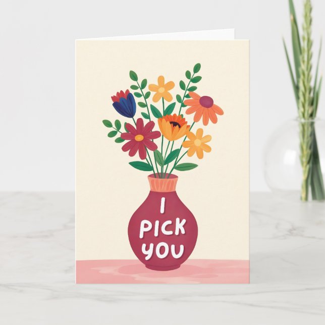 I Pick You Wildflower Valentines Day Card Helgkort (Framsida)