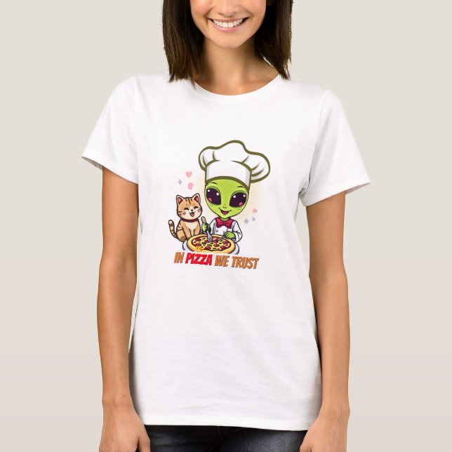I Pizza Vi Litar Alien Kok Konst T Shirt (Framsida)