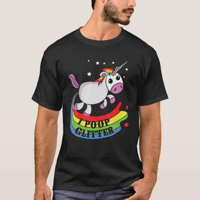 I Poop Glitter T Shirt Unicorn (Framsida)