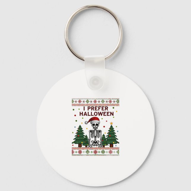 I Prefer Halloween Skeleton Ugly Christmas Skull S Nyckelring (Framsida)