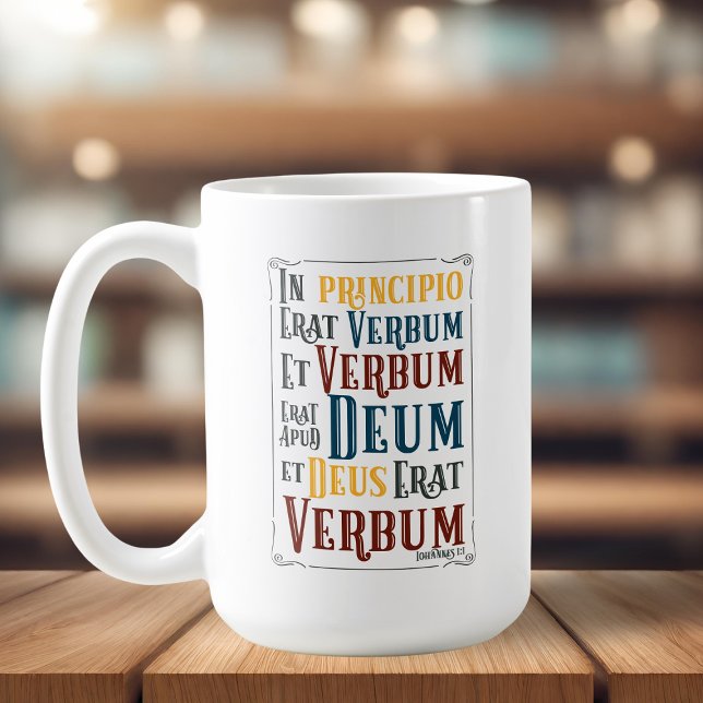 I Principio Erat Verbum Latin med engelska Kaffemugg (In Principio Erat Verbum Latin with English Coffee Mug)