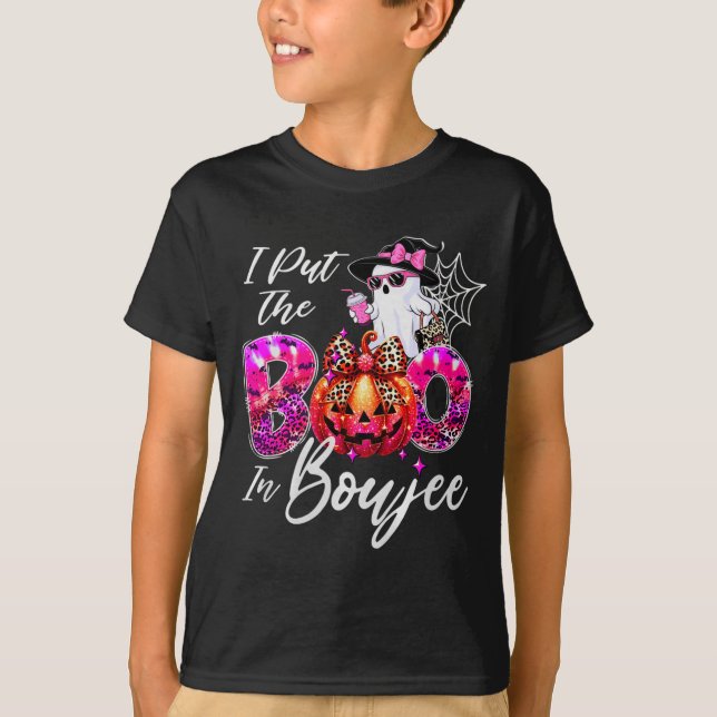 I Put The Boo In Boujee Cute Leopard Boujie Ghost  T Shirt (Framsida)