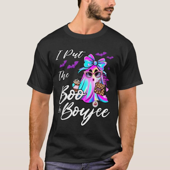I Put The Boo In Boujee Funny Leopard Boujie Ghost T Shirt (Framsida)