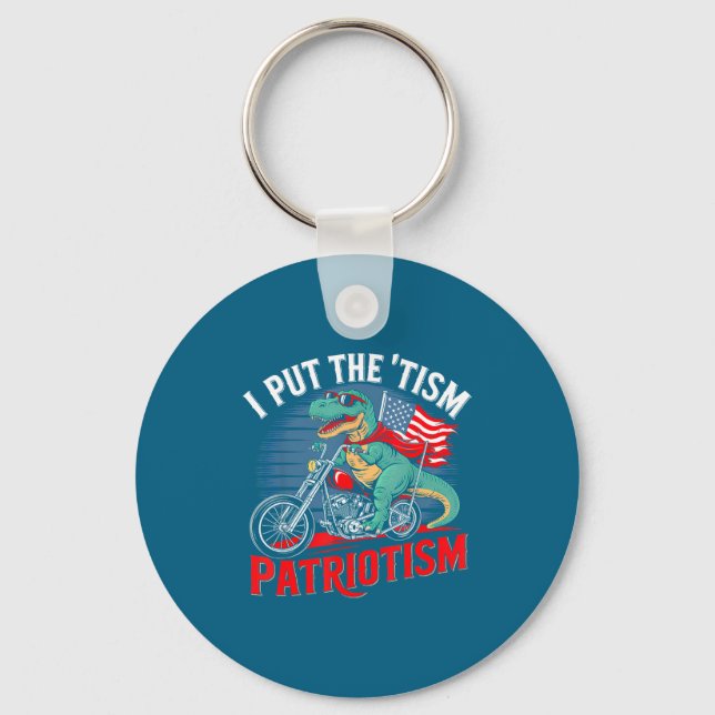 I Put The Tism In Patriotism Motorcycle Dinosaur  Nyckelring (Framsida)