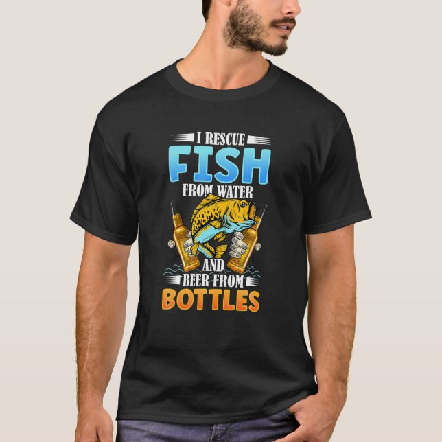 I Rädding Fisk från Vatten och öl från Flaska fisk T Shirt (Framsida)
