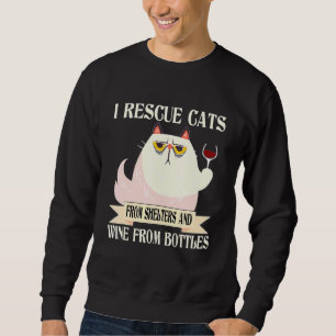 I Rädding Katt från fristäder och Vin från Flaskor Lång Ärmad Tröja