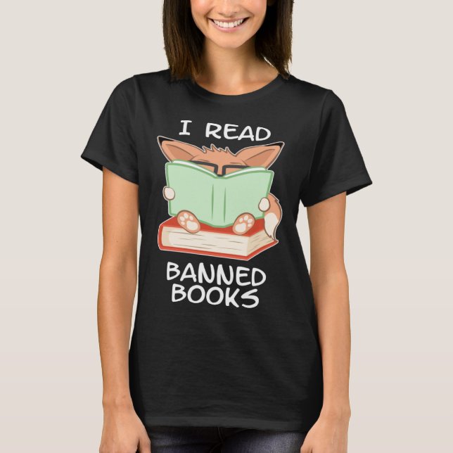 I read banned books nerd fox t shirt (Framsida)