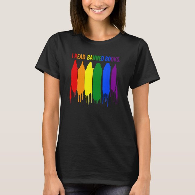 I Read Banned Books Week Rainbow LGBT Book  Teache T Shirt (Framsida)