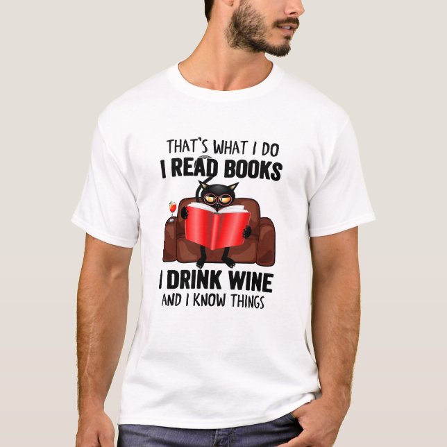 i read bok i drink vin t-shirt (Framsida)