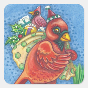 I RED SANTA, CHRISTMAS CARDINAL STICKERS FYRKANTIGT KLISTERMÄRKE