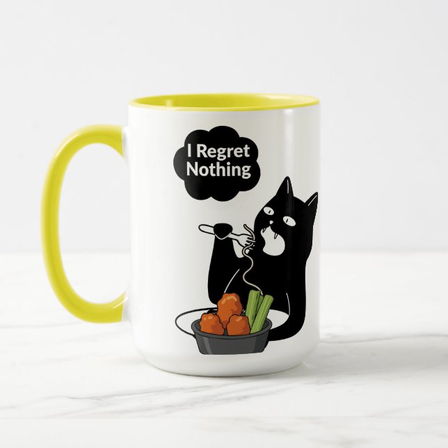 I Regret Nothing” Cat Eating Tea mug Mugg (Vänster)