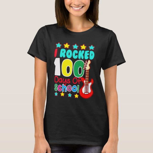 I Rocked 100 Days Of School Guitar  Music 100th Da T Shirt (Framsida)