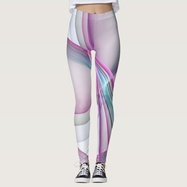 I Rörelse, Modern Abstrakt Färgrik Fraktal Konst Leggings (Framsida)