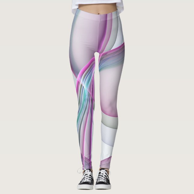 I Rörelse, Modern Abstrakt Färgrik Fraktal Konst Leggings (Framsida)