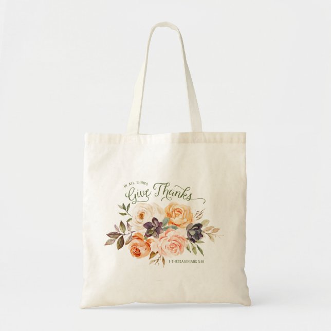 I Sak Ge tack Blommigt Ro Tote Bag Tygkasse (Framsidan)