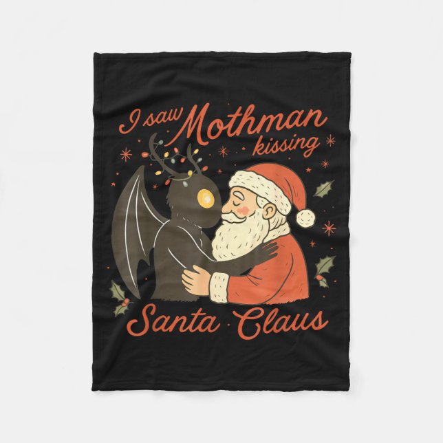 I Saw Mothman Kissing Santa Funny Christmas Santa  Fleecefilt (Framsidan)