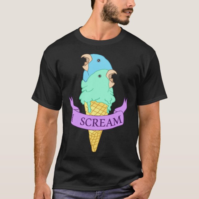 I scream Blue Parrotlet Ice cream Turquoise parrot T Shirt (Framsida)
