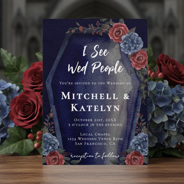 I See Wed People Coffin Floral Gothic Blue Wedding Inbjudningar (I See Wed People Coffin Floral Gothic Blue Wedding Invitation
)