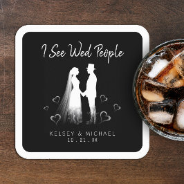 I See Wed People Gothic Ghost Halloween Wedding Underlägg Papper Kvadrat