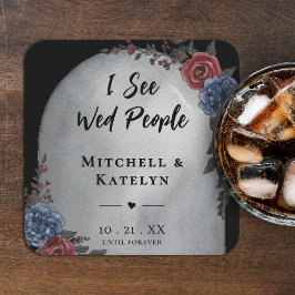 I See Wed People Headstone Floral Gothic Wedding Underlägg Papper Kvadrat