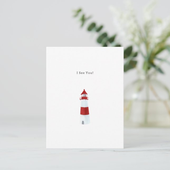 I See You Text Watercolour Lighthouse Illustration Vykort (Stående Fram)