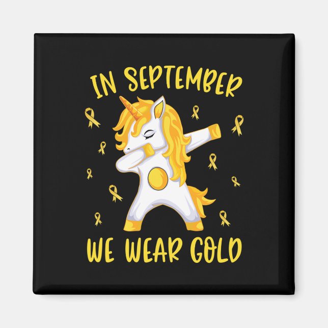 I September Bär Vi Guld Enhörning Barncancer Magnet (Framsidan)