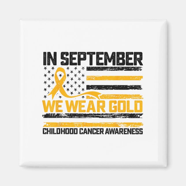I September Bär Vi Guld Us Flagga Barncancer Magnet (Framsidan)
