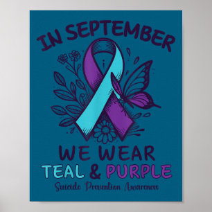 I september bär vi teal lila band självmordsföreby poster