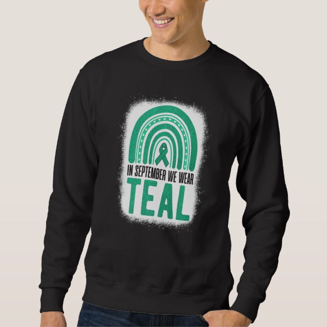 I September Bär Vi Teal Regnbåge Äggstocksmedveten Lång Ärmad Tröja (Framsida)