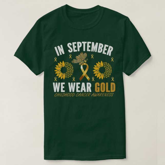 I SEPTEMBER BÄRA GULD CHILDHOOD CANCER AWARENE T SHIRT (Design framsida)