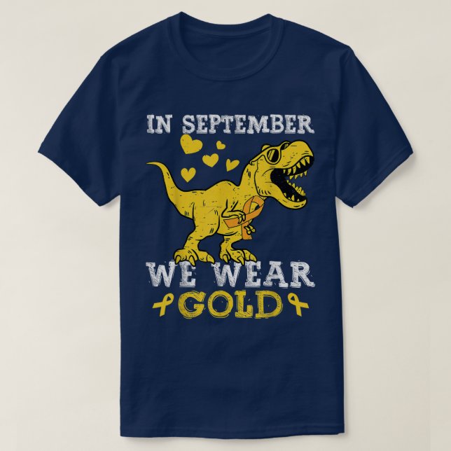 I september Bära Guld Trex barncancerår T Shirt (Design framsida)