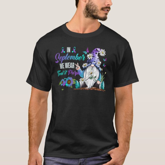 I september Bära Teal & Lila Ribbon Suicide T Shirt (Framsida)