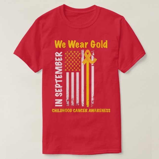 I september Bäror vi Guld Flagga barncancer T Shirt (Design framsida)