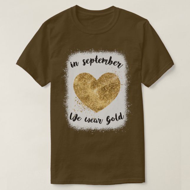 I september Bäror vi Guld Hjärtbarnscancer i en T Shirt (Design framsida)