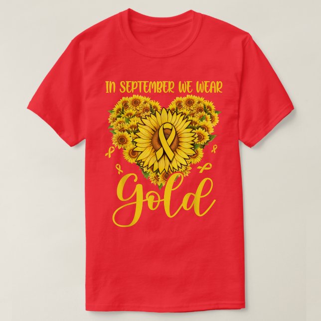 I september kan vi Bära Guld solblommor barn T Shirt (Design framsida)