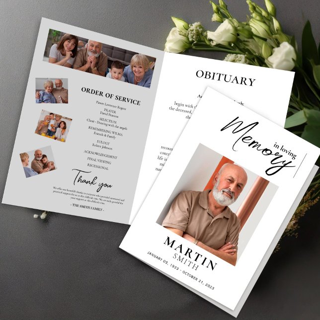 I servicefunktionens ordning för överliggande minn program (Celebration of Life Card Template Memorial Flyer Minimalist Funeral Announcement Invitation Editable)
