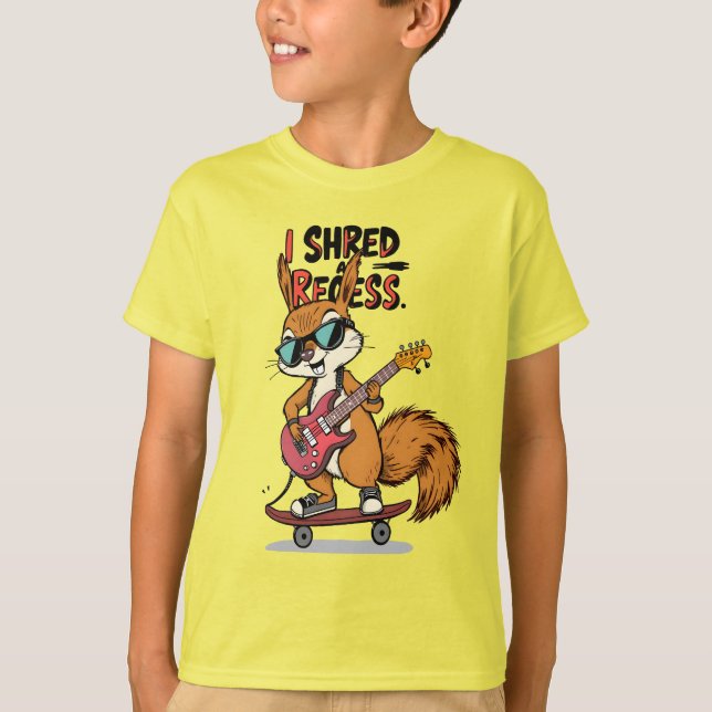 I Shred a Recess Cool Squirrel Guitar Bass Skate T Shirt (Framsida)