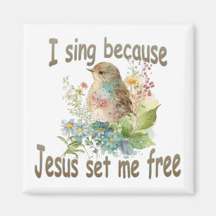 I Sjunga Square Christian Magnet Bird Flowers