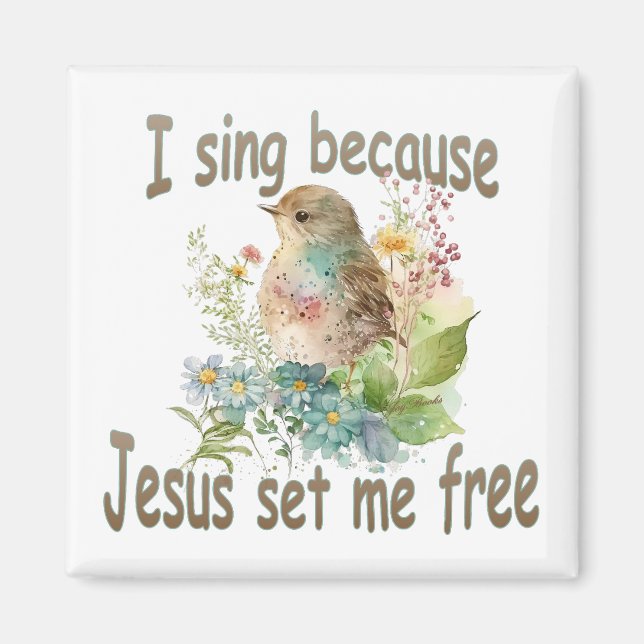 I Sjunga Square Christian Magnet Bird Flowers (Framsidan)