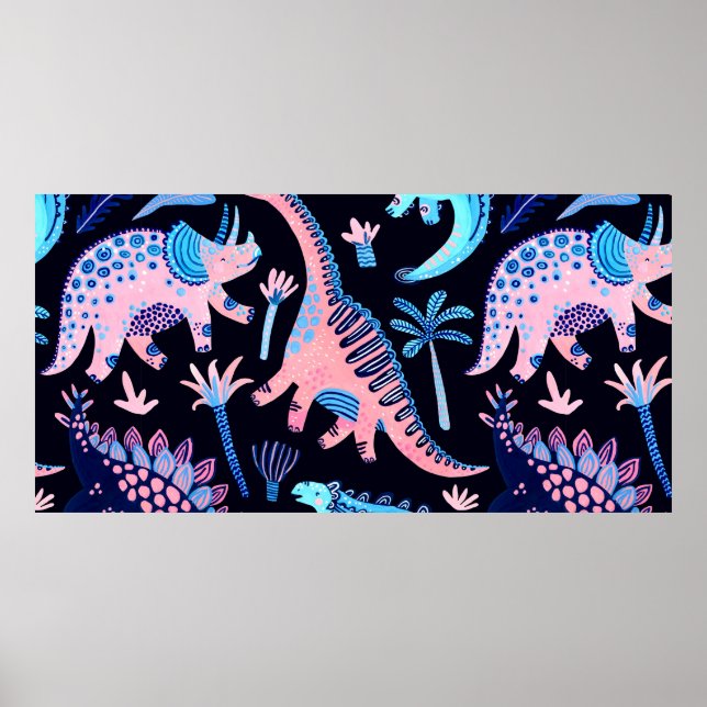I skandalen med Cute tecknad dinosaurs sömlösa mön Poster (Framsidan)