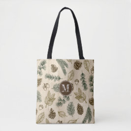 I skogen-skogens rustic evergreen sprigs cones tygkasse