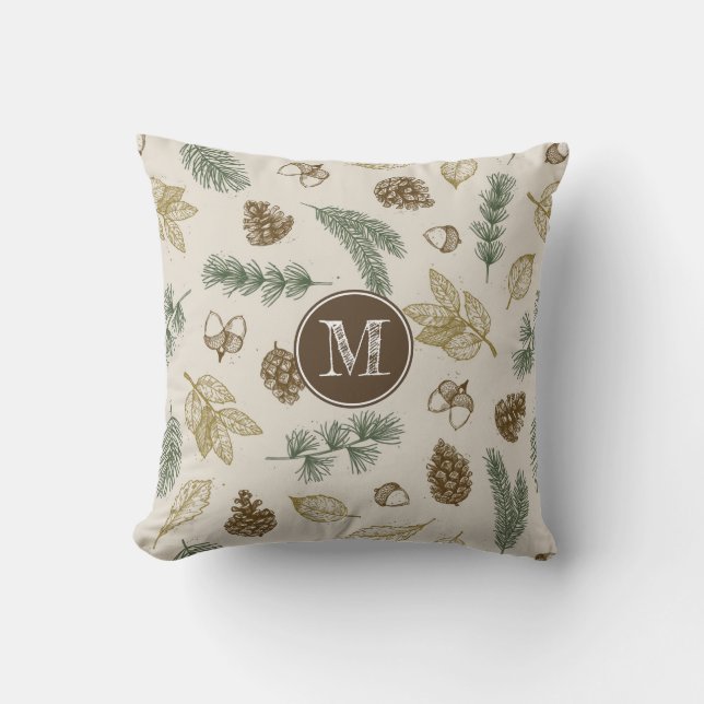 I skogsvedmarken mönster pinecones monogram kudde (Framsida)