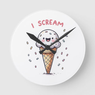 I Skräm Cone Cone med Sprinkles Rund Klocka