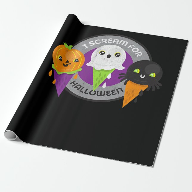 I Skräm för Halloween Pumpkin Spider Ghost Presentpapper (Utrullad)