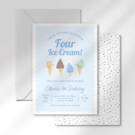 I Skräm FOUR Ice Cream Birthday-inbjudan Inbjudningar