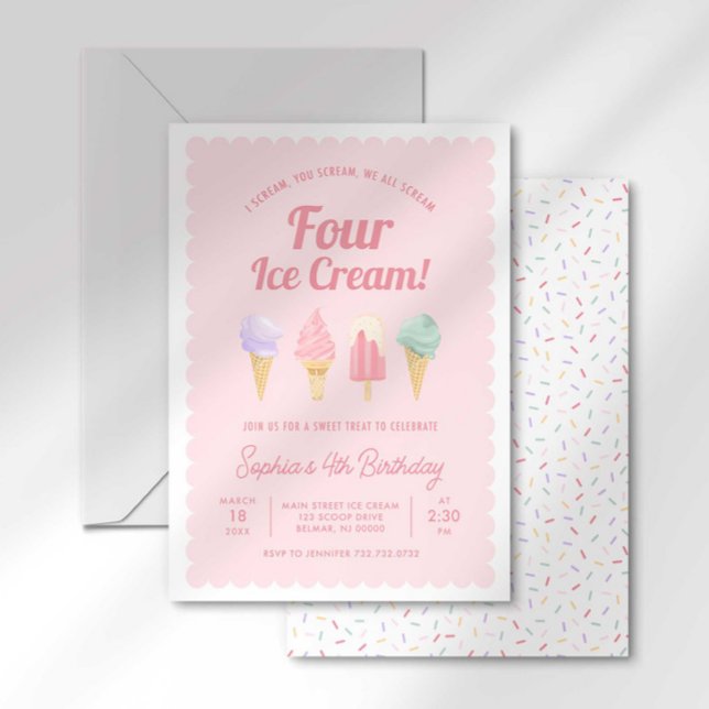 I Skräm FOUR Ice Cream Birthday-inbjudan Inbjudningar (Skapare uppladdad)