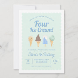 I Skräm FOUR Ice Cream Birthday-inbjudan Inbjudningar