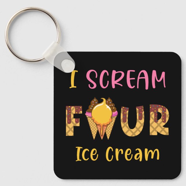 I Skräm Four Ice Cream Kids Boy 4e födelsedagen Nyckelring (Framsida)